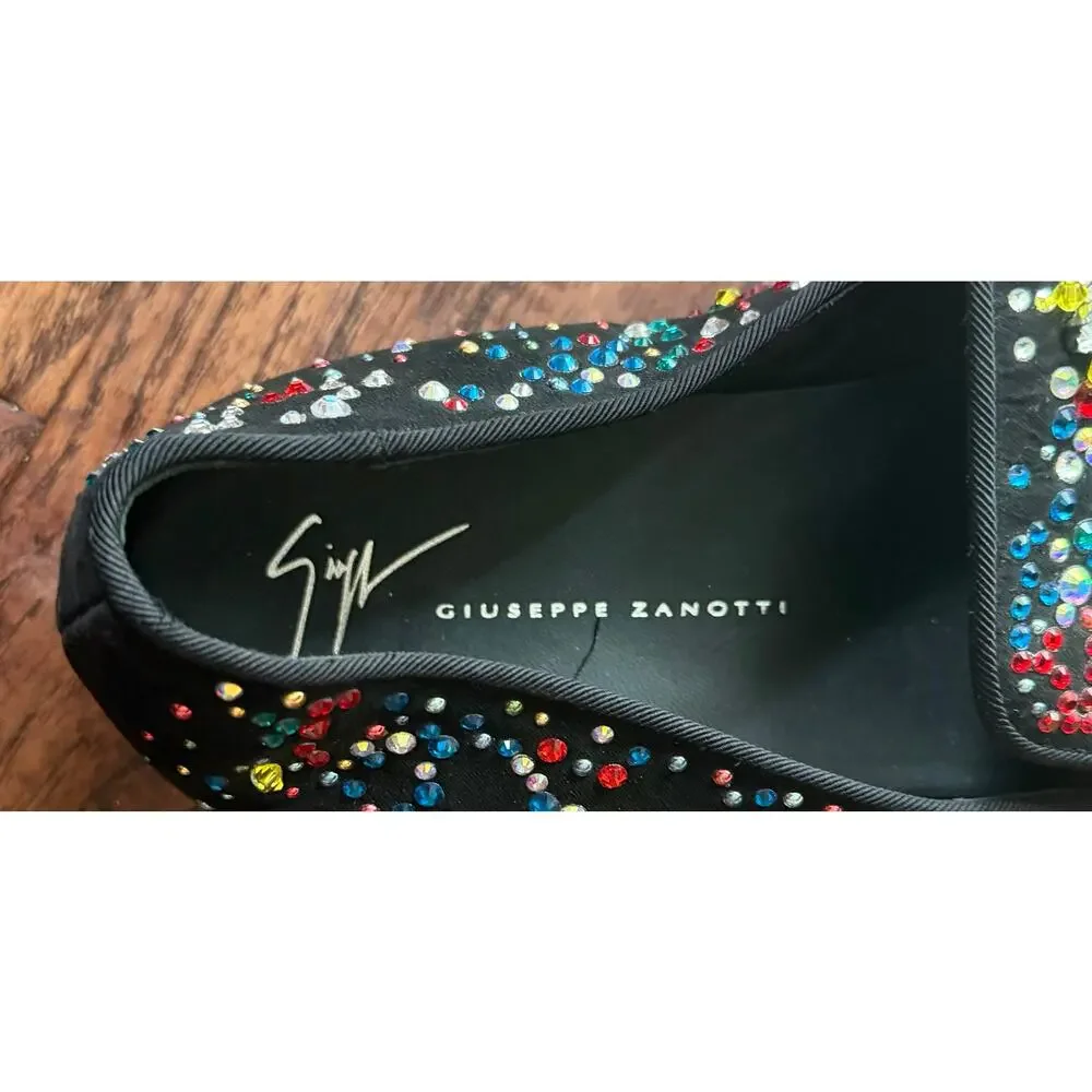 $1550 NEW Giuseppe Zanotti Men's Black Multi Color Slip On Crystal Loafers 7(40)